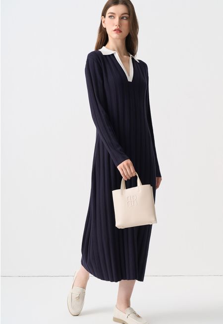 Contrast Knitted Ribbed Maxi Dress