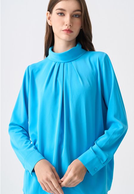 Front Pleated Folded Neck Blouse