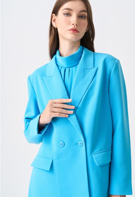 Notched Collar Double Breasted Blazer