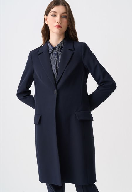 Notched Collar Solid Blazer Coat