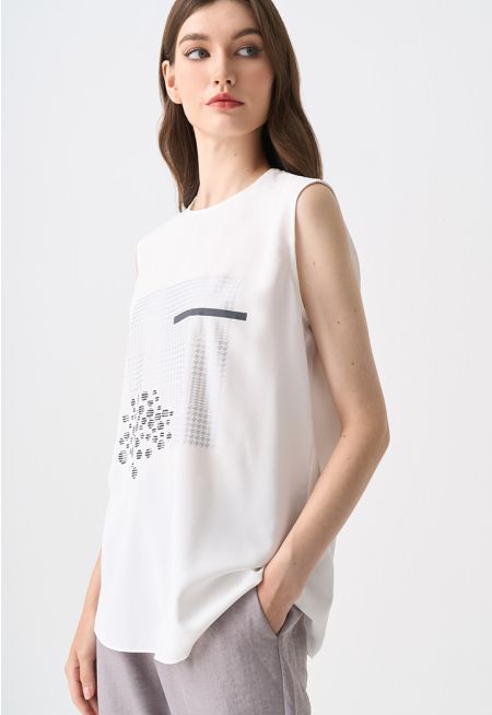 Printed Motif Sleeveless Top