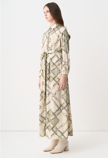 Printed Belted Maxi Dress