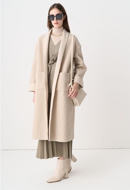 Solid Wool Shawl Collar Coat