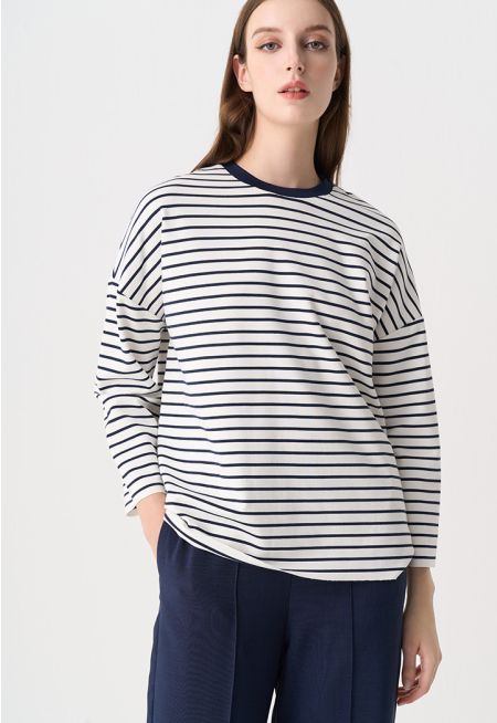 Contrast Striped Drop Shoulder Top