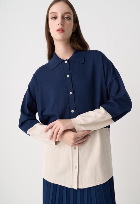 Contrast Oversized Drop Shoulder Cardigan