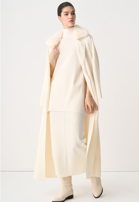 Solid Knitted Belted Winter Maxi Coat 