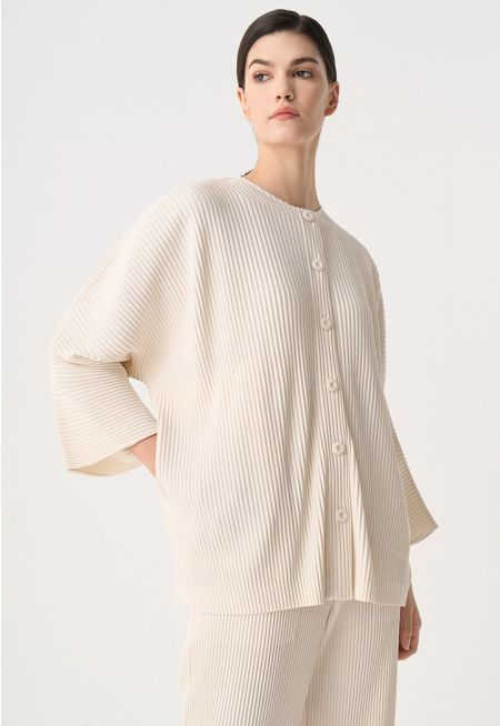 Solid Pleated Button Up Jacket
