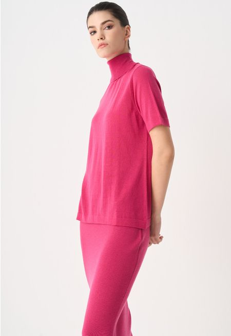 Solid Knitted Short Sleeve Blouse