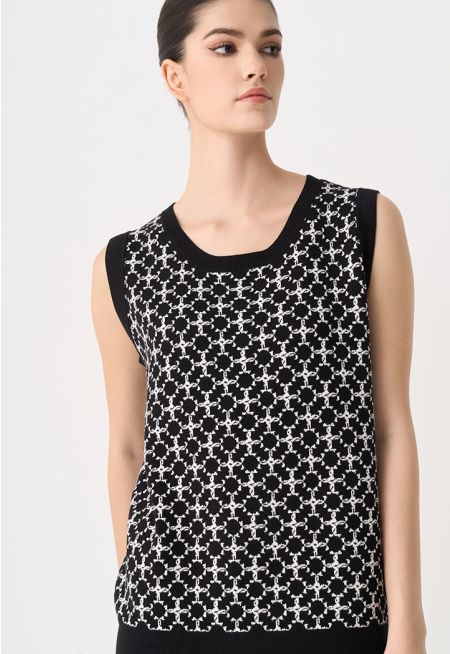 Knitted Sleeveless Monogram Top