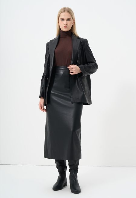 Single Tone Faux Leather Skirt