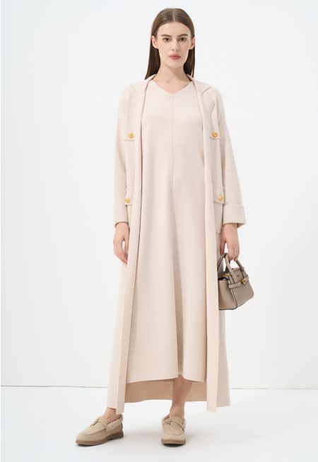 Solid Drop Shoulder Knitted Winter Abaya