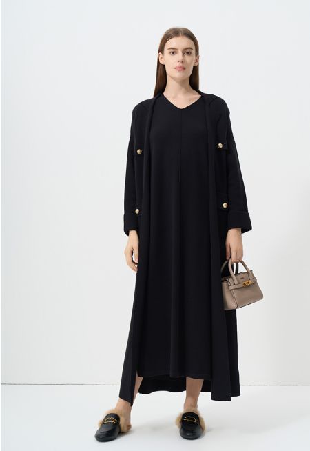 Solid Drop Shoulder Knitted Winter Abaya