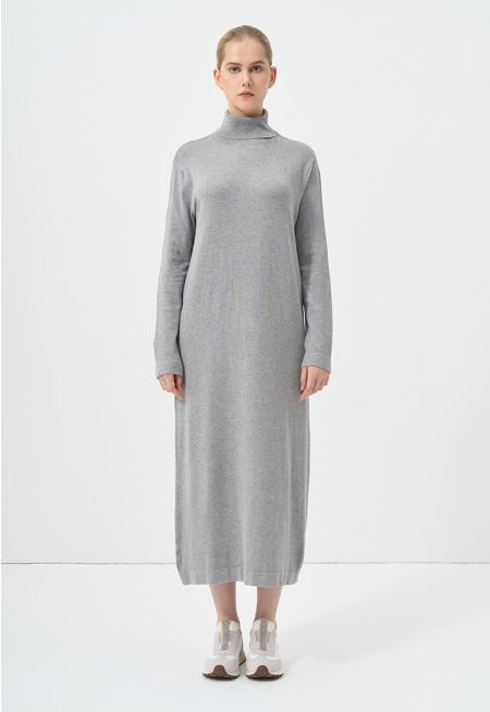 Solid Long Sleeve High Neck Dress