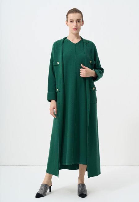 Solid Drop Shoulder Knitted Winter Abaya