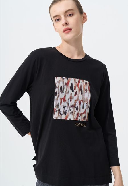 Printed Motif At Front Long Sleeves T-shirt