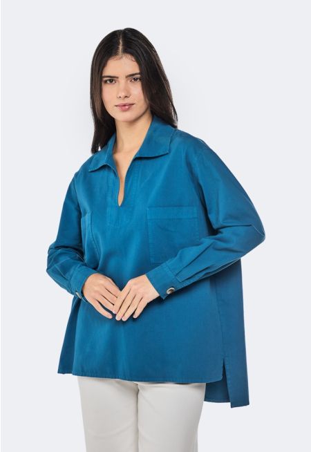 Solid High Low Blouse