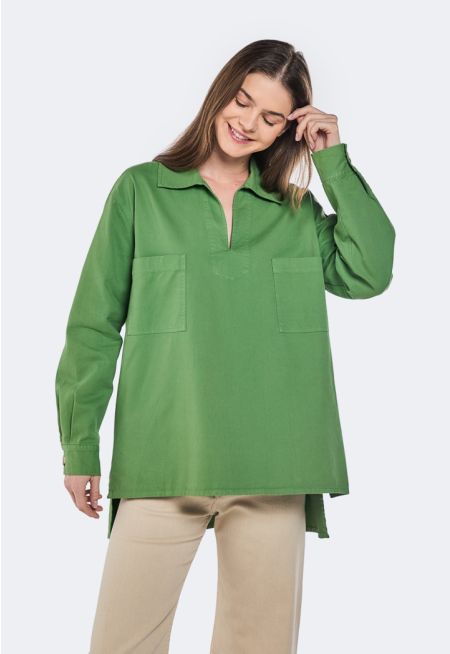 Solid High Low Blouse