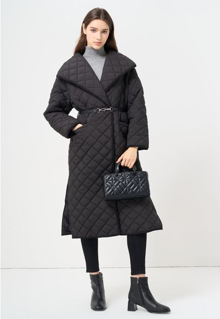 Puffer Quilted Side Slit Coat