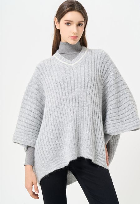 Cable Knitted Solid Poncho