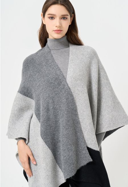 Color Block Knitted Cape