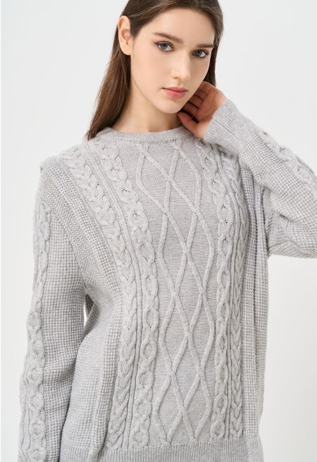 Cable Design Ribbed Neck Knitwear