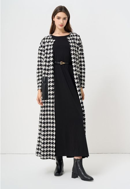 Houndstooth Knitted Textured Cardigan