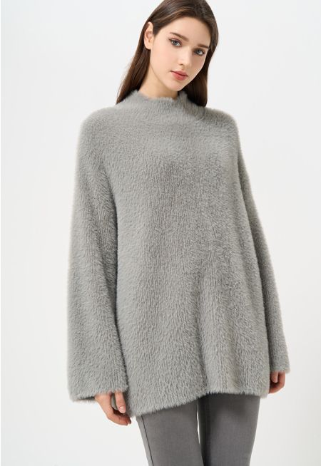 Solid Faux Fur Oversize Knitwear