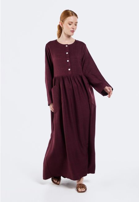 Solid Buttoned Dress