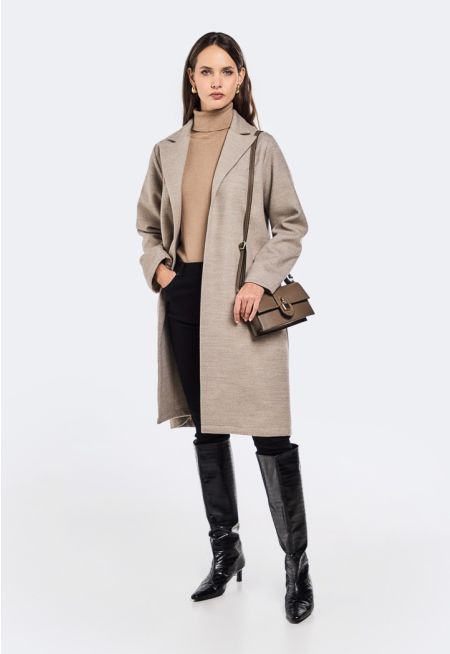Notched Collar Belted Cashmere Coat