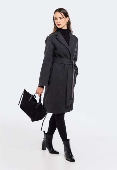 Notched Collar Belted Cashmere Coat