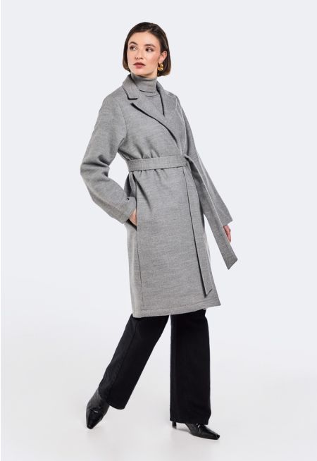 Notched Collar Belted Cashmere Coat