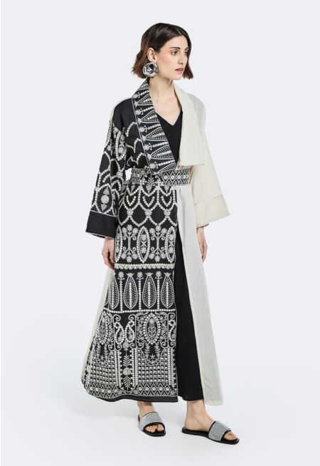 Abaya Embrodered Belted Dress Set (2PCS)