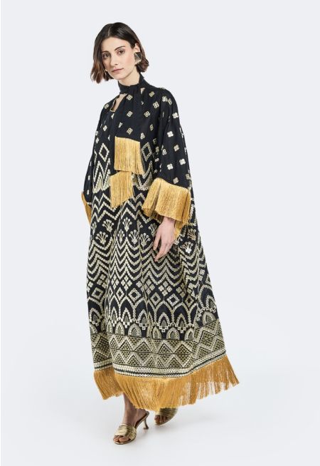  Attachable Scarf Embroidered Dress 