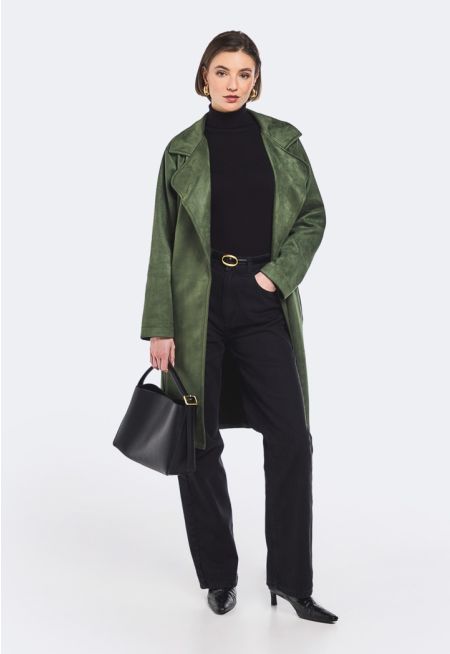 Notched Collar Belted Coat
