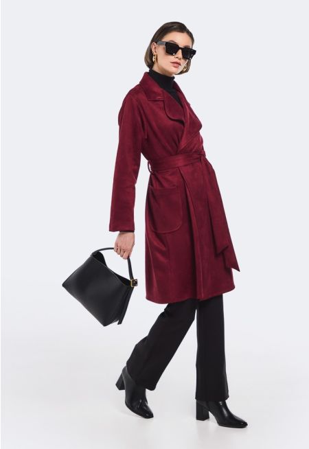 Notched Collar Belted Coat