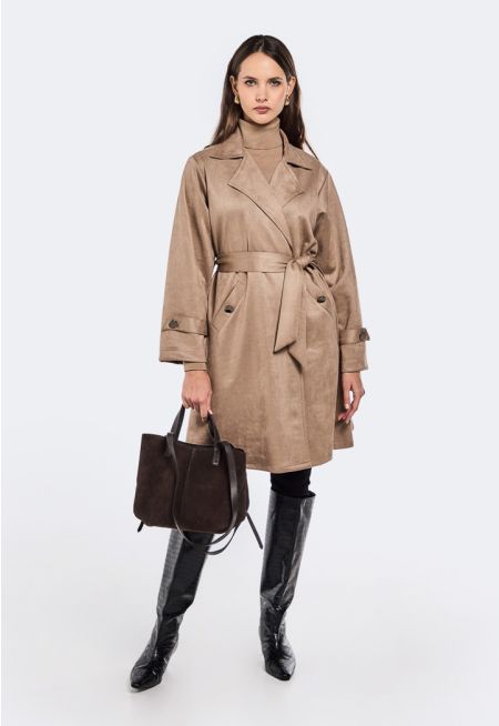 Notched Collar Suede Coat