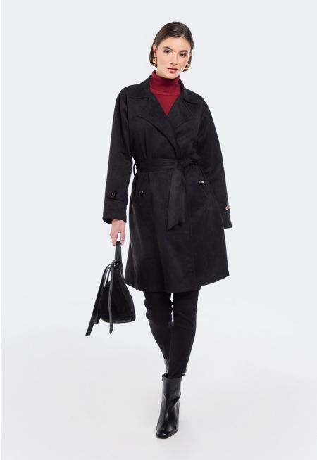 Notched Collar Suede Coat