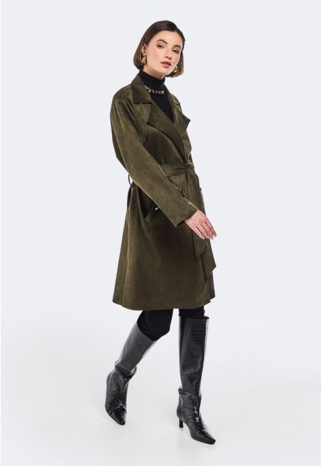 Notched Collar Suede Coat