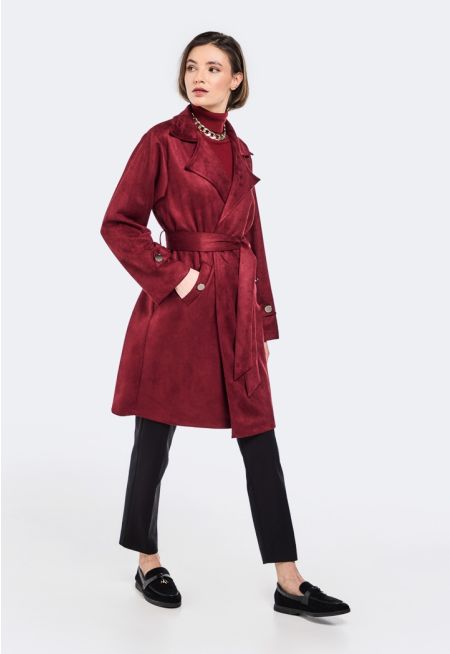 Notched Collar Suede Coat