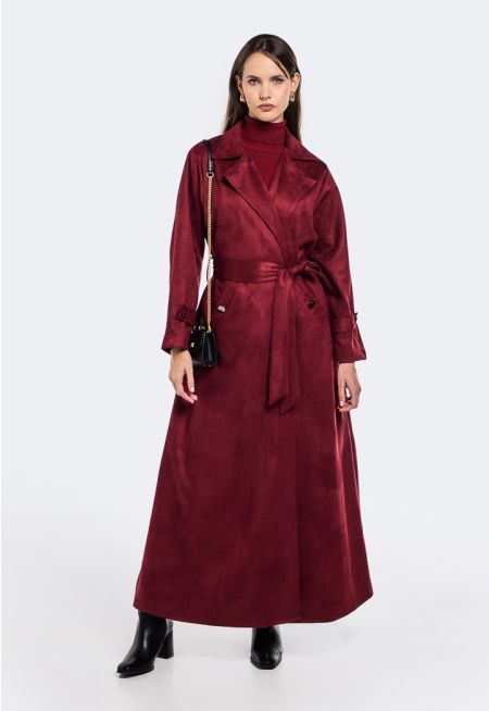 Notched Collar Suede Coat