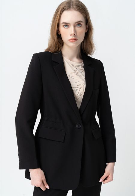 Drawstring Notched Collar Solid Blazer