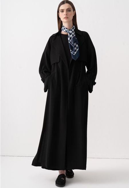 Solid Crinkled Belted Abaya