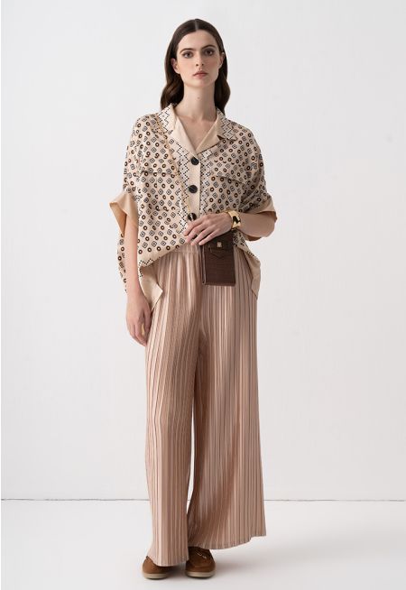 Solid Pleated Wide Leg Trouser