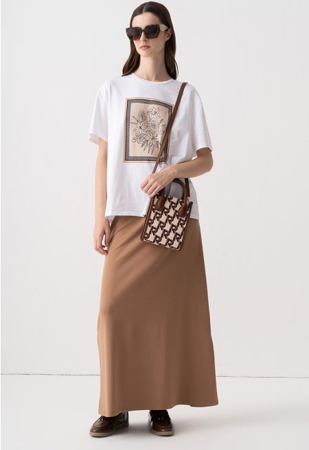 Solid Basic Maxi A-Line Skirt