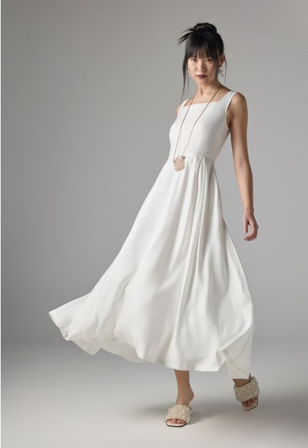 Solid Sleeveless Flared Maxi Dress 