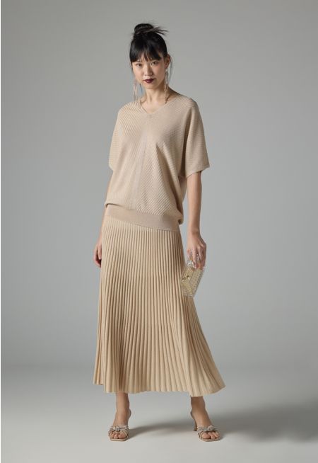 Pleated Lurex Maxi Skirt