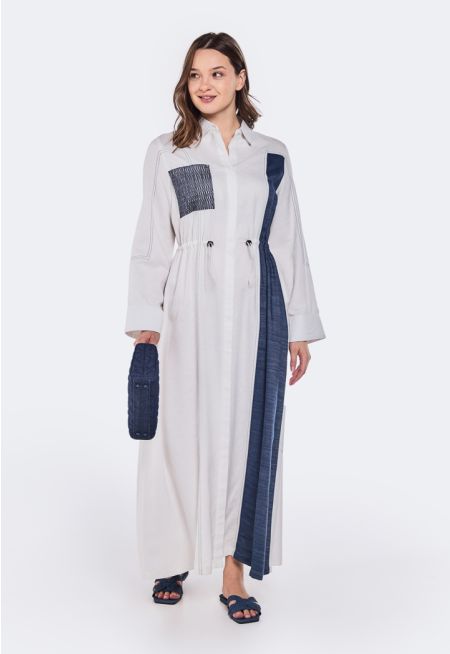 Patched Drawstring Waist Shirt Dress