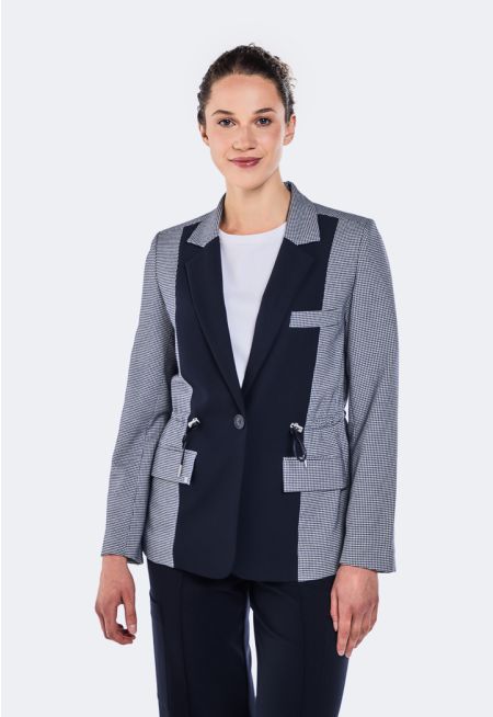 Checked Drawstring Waist Blazer