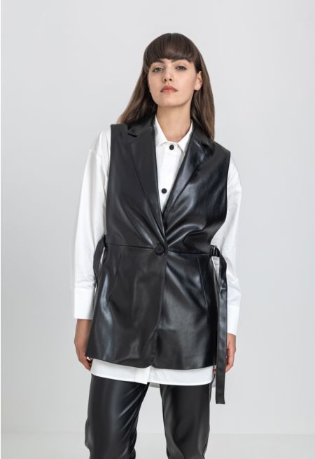 PU Leather Side Slit Vest