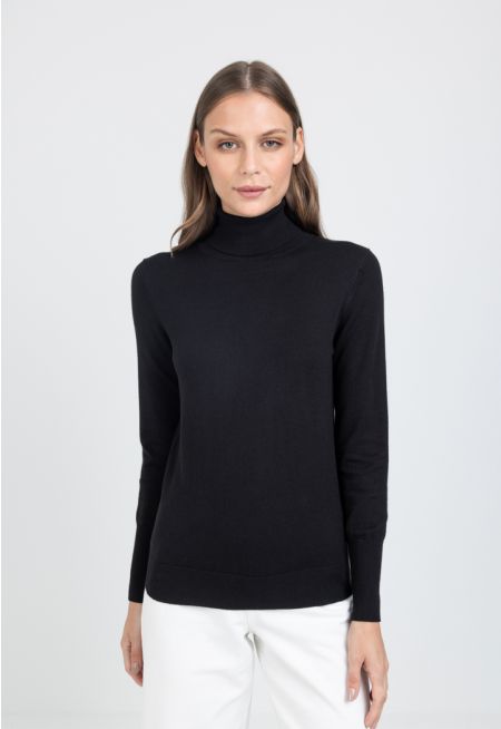 Ribbed Turtle Neckline Slim Fit Solid Basic Top